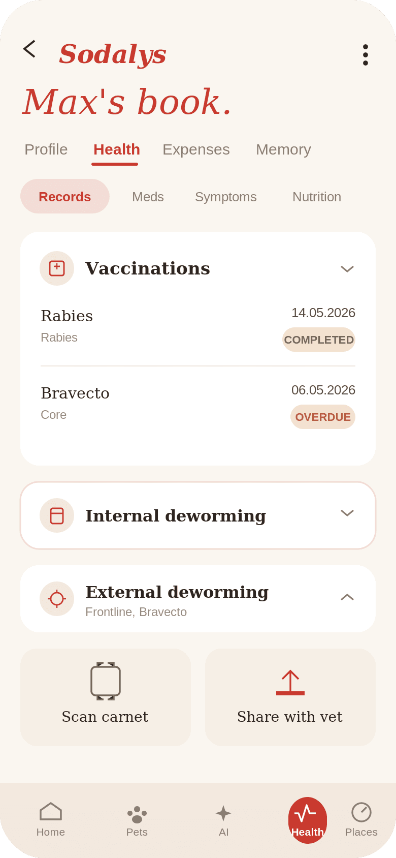 Sodalys — The health book screen