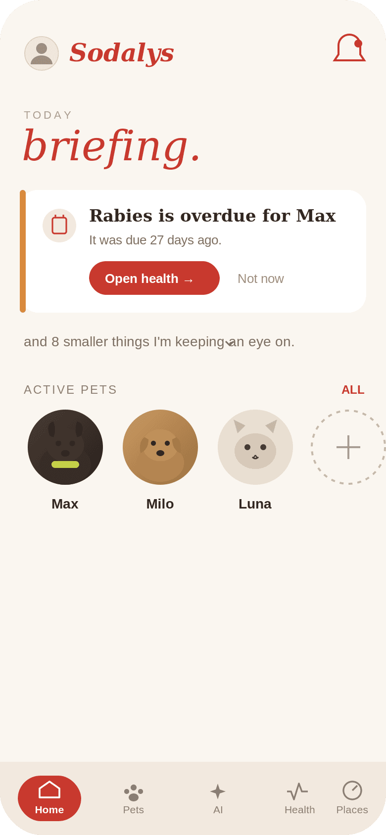 Sodalys — Today screen