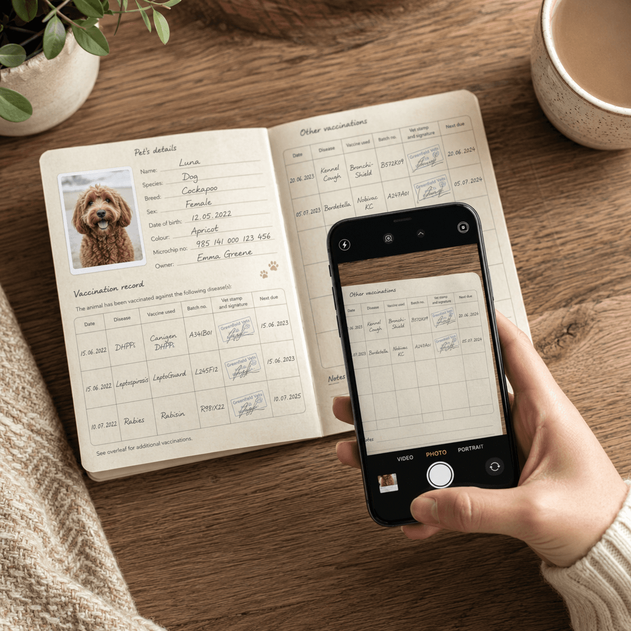 Scanning a paper vaccination book with a phone